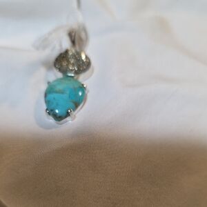 Hold For Gigi Boulder Turquoise and Pyrite Druzy Set In Sterling Silver Pendant.